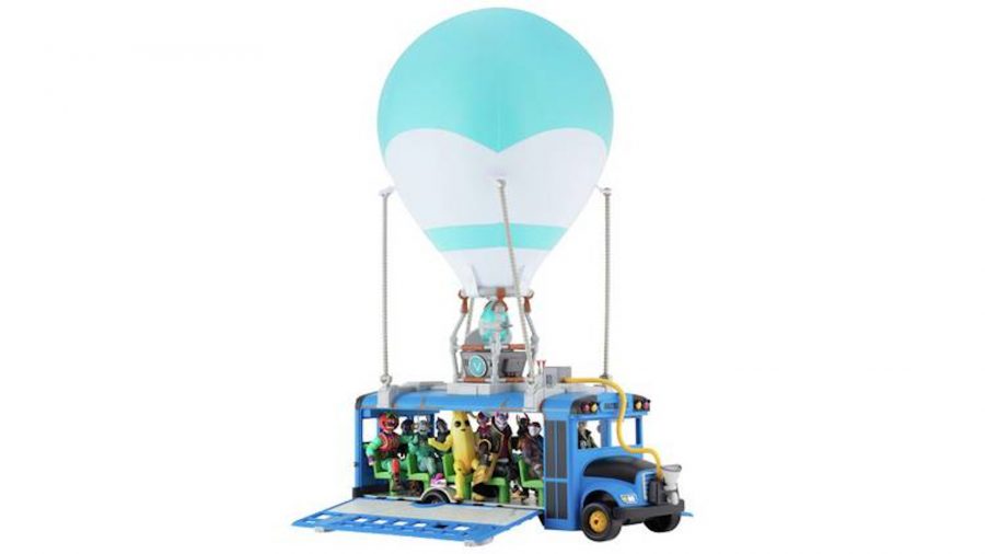 引き出し式の側面と膨脹可能な風船を備えたFortniteバトルバスのおもちゃ