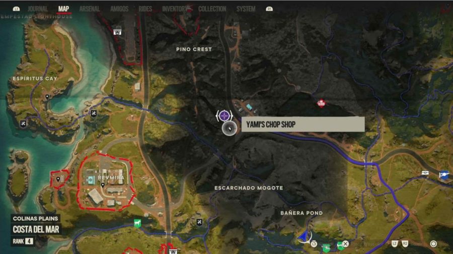 ファークライ6の乗車場所：闇遊戯の2008 KAGTGの場所を示す地図。