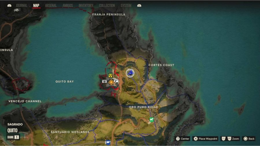 ファークライ6つのユニークな武器の場所：TheAutocratの場所を示すマップ