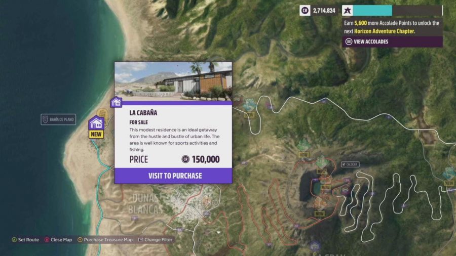 Forza Horizo​​n 5プレーヤーハウス：ラカバナプレーヤーハウスの場所を示す地図