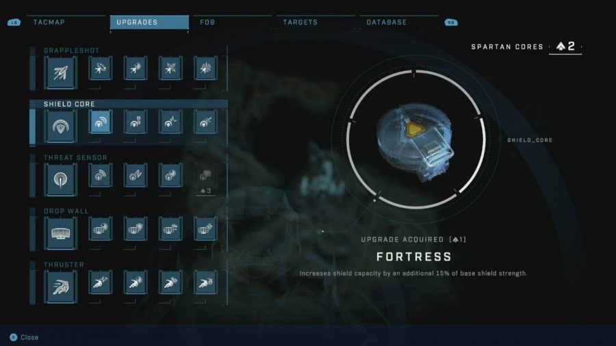 Halo Infinite Best Upgrades：要塞のアップグレードを示すメニュー