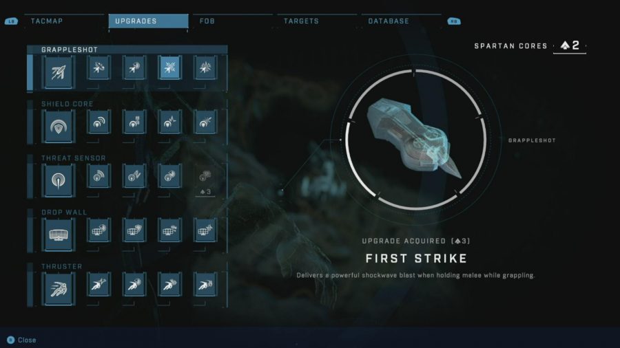 Halo Infinite Best Upgrades：FirstStrikeのアップグレードを示すメニュー