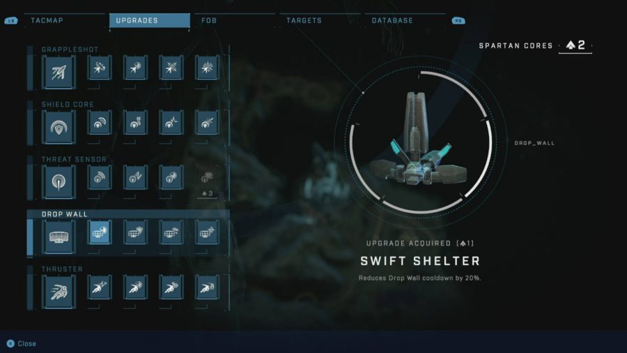 Halo Infinite Best Upgrades：SwiftShelterのアップグレードを示すメニュー