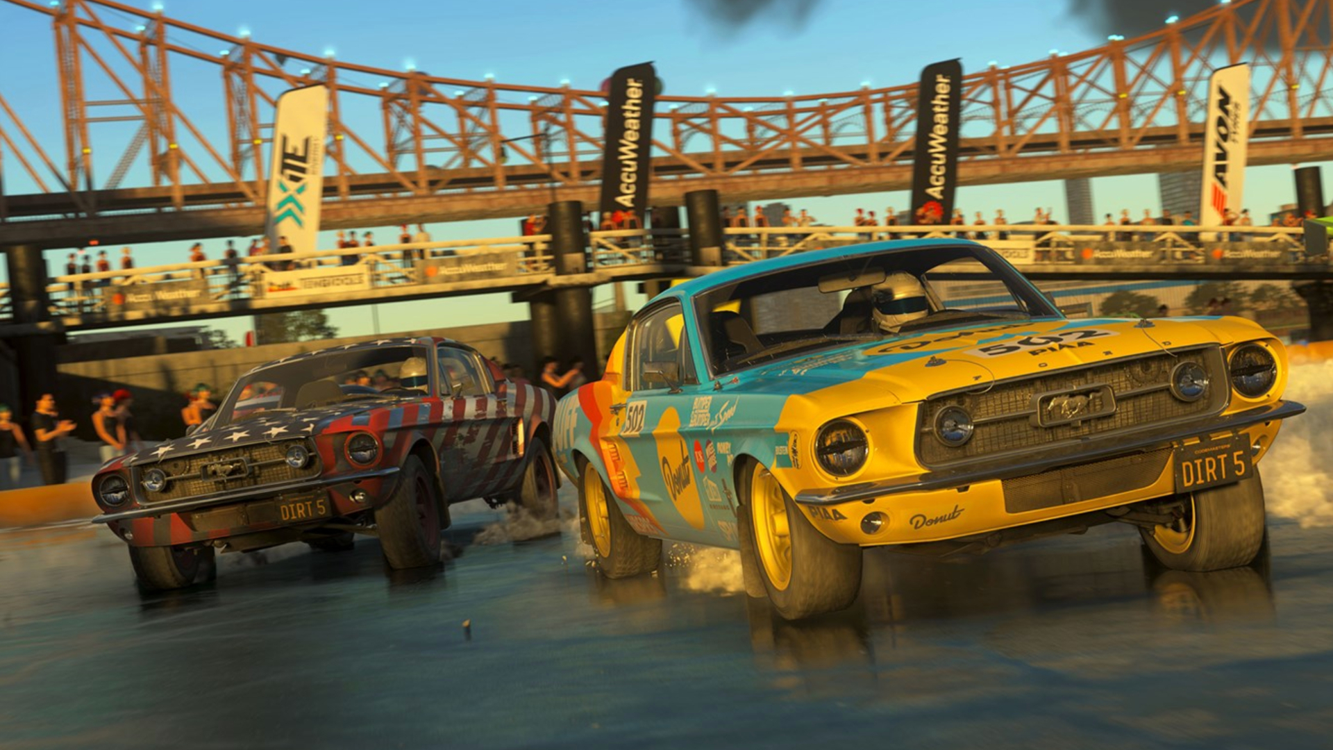 PS5レーシングゲーム：2台のラリーカーが都会の環境で互いに競い合う