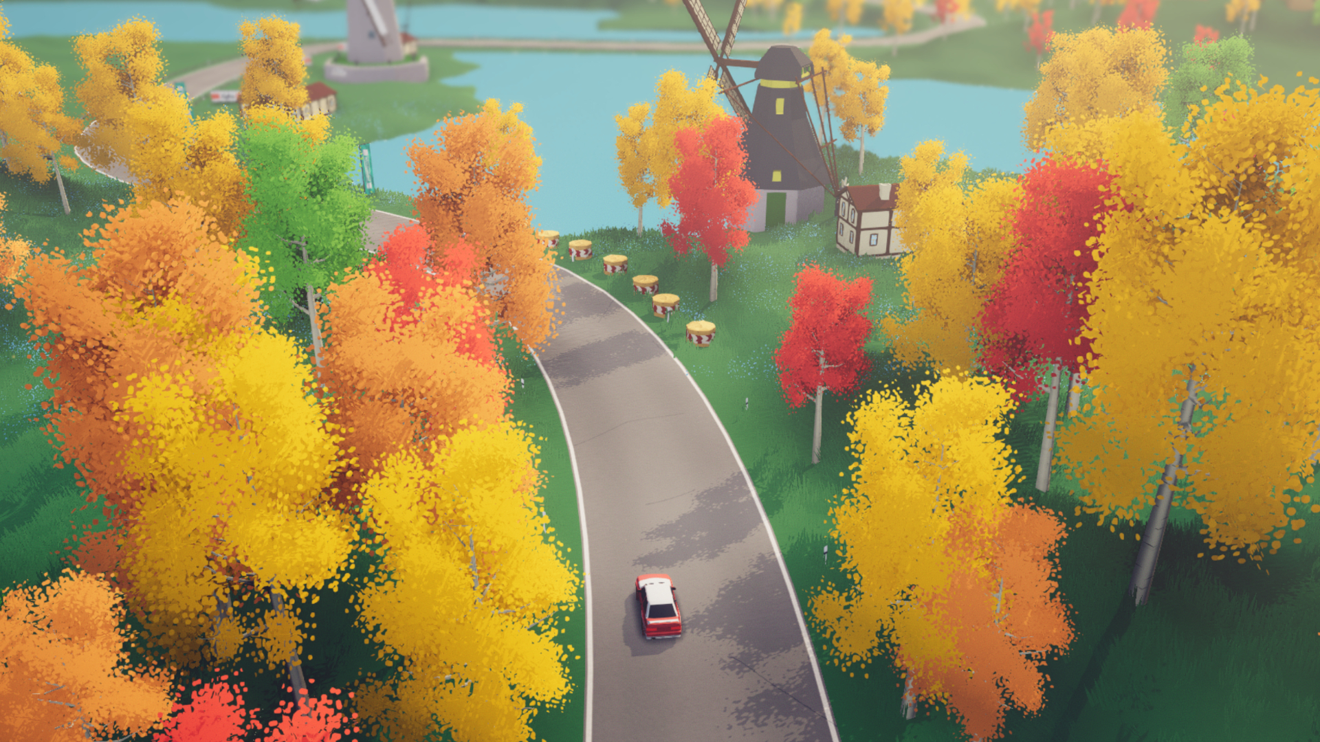 Xboxレーシングゲーム：ラリーの芸術で田舎の道路に沿ってラリーカーがレースをする