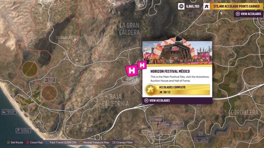 Forza Horizo​​n 5 White現在の場所：ホライゾンフェスティバルメキシコの場所を示す地図