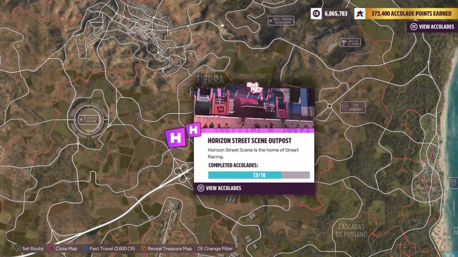 Forza Horizo​​n 5 White現在の場所：Horizo​​n Street SceneFestivalの場所を示す地図