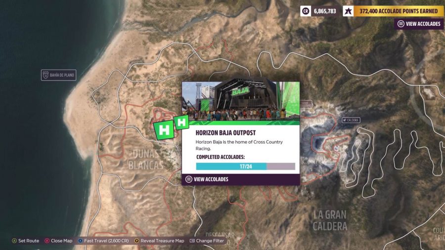 Forza Horizo​​n 5 White現在の場所：Horizo​​n BajaFestivalの場所を示す地図