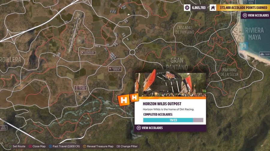 Forza Horizo​​n 5 White現在の場所：Horizo​​nWildsフェスティバルの場所を示す地図。