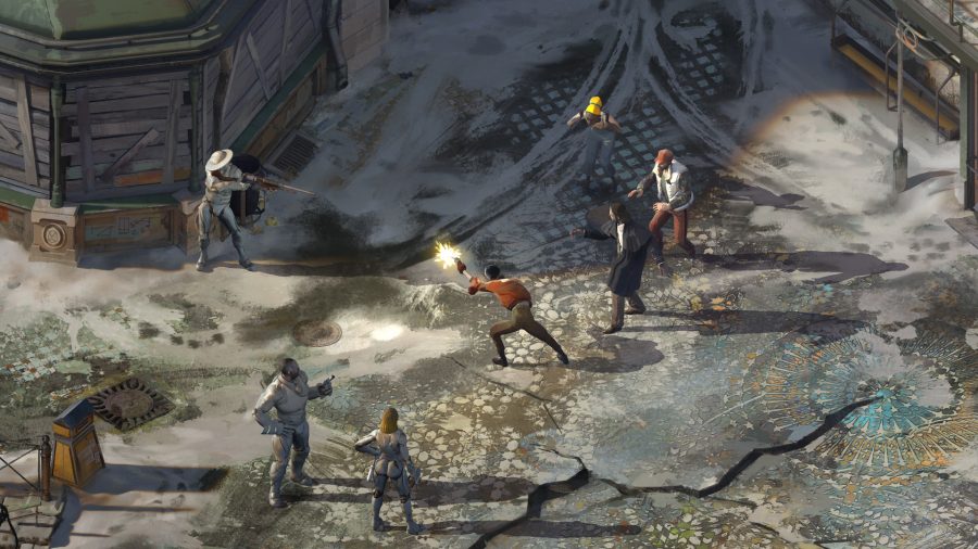 PS5 RPGゲーム：キャラクターはトップダウンビューで敵に囲まれています