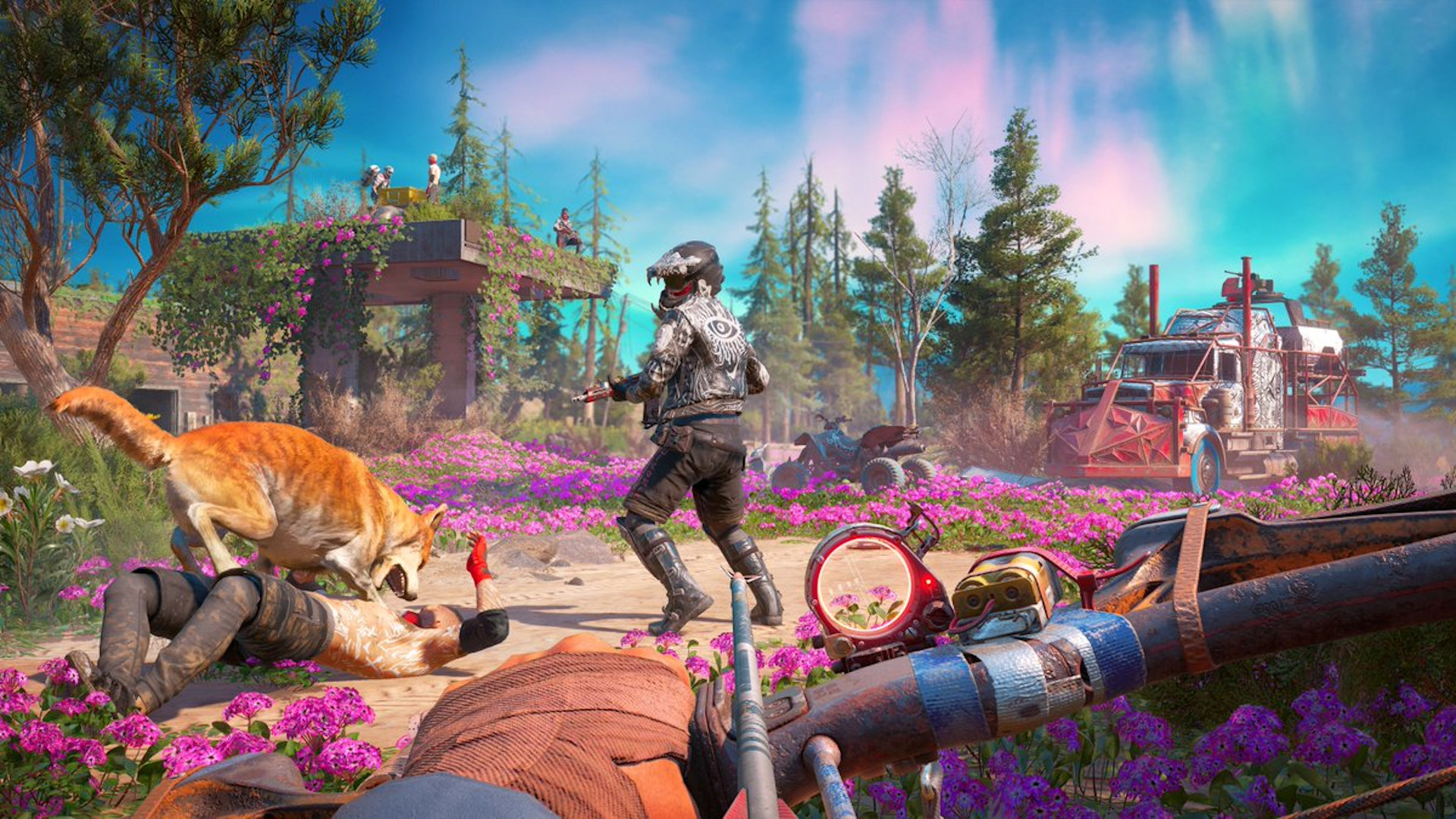 PS5オープンワールドゲーム：Far Cry6プレイヤーがカラフルな世界で弓矢を握る