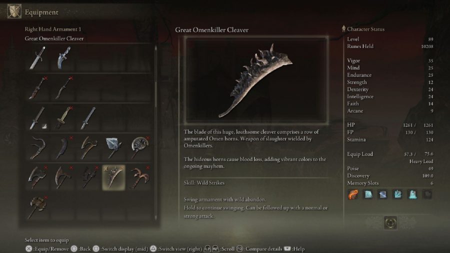 Elden Ring Weapon Tier List：Great Omenkiller'sCleaverがメニューに表示されます