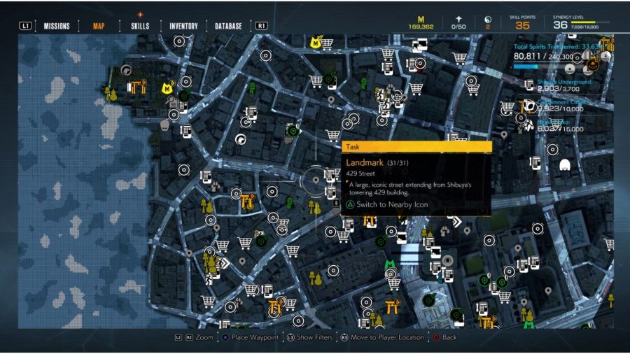 Ghostwire Tokyoランドマークの場所：地図はランドマークの場所を示しています