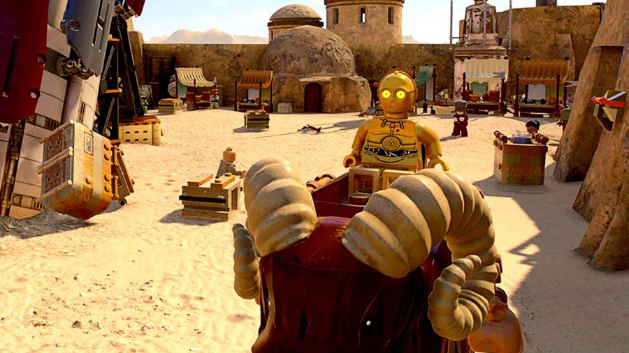 レゴスターウォーズ：スカイウォーカー佐賀キャラクターリスト：バンサに乗っているレゴC-3PO。