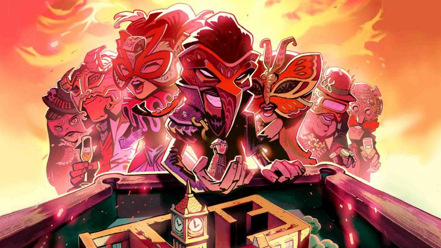 ゴールドのXboxゲーム2022年5月無料ゲーム：セクシーブルテイルのキーアートは、ディアオラマの上に立っているマスクを身に着けている複数のキャラクターを示しています。
