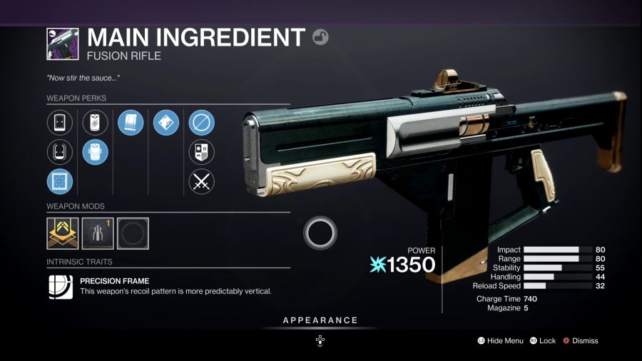 Destiny 2の最高のPvP武器：メイン成分フュージョンライフルのゲーム内メニュー