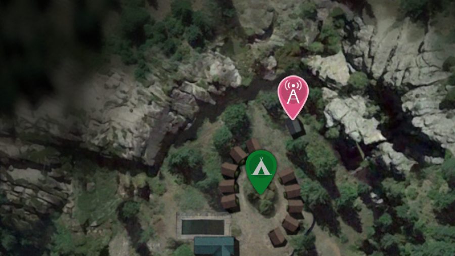 採石場の場所のキャンプ：電波塔は地図上で見ることができます。