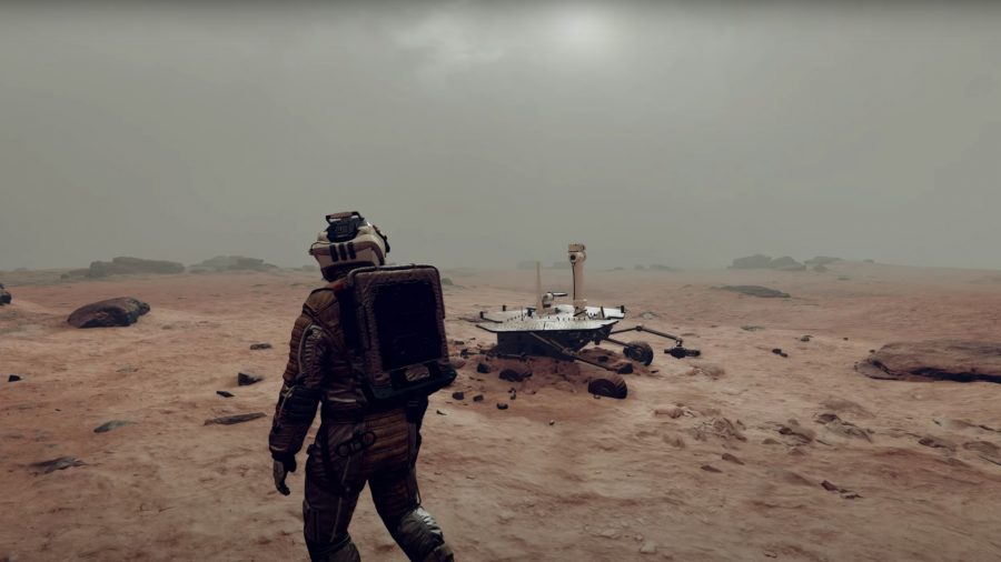 スターフィールドの惑星：宇宙飛行士は火星のように見える惑星を歩きます