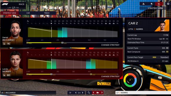 F1マネージャーのリアルタイムレースグラフィック：ゲーム内のタイヤ管理画面の画像