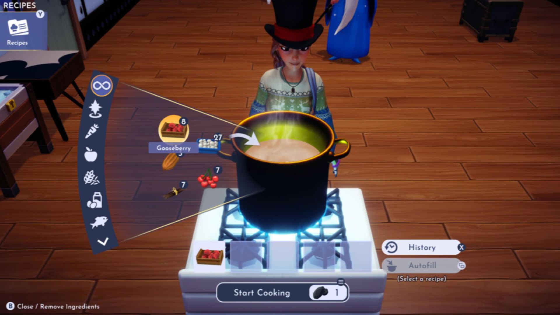 ディズニー ドリームライト バレー 料理の説明: プレイヤーが料理をしている様子が見られる