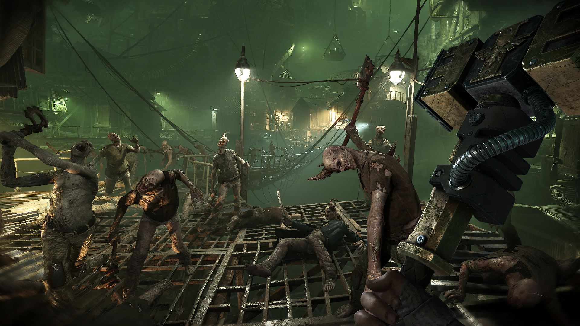 Warhammer 40,000 Darktide PvE Horde Slayer ゲームプレイ: プレイヤーが武器を持っているのが見える