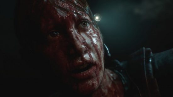 最高の PS5 ホラー ゲーム: House of Ashes の生存者の顔に血が滴り落ちる