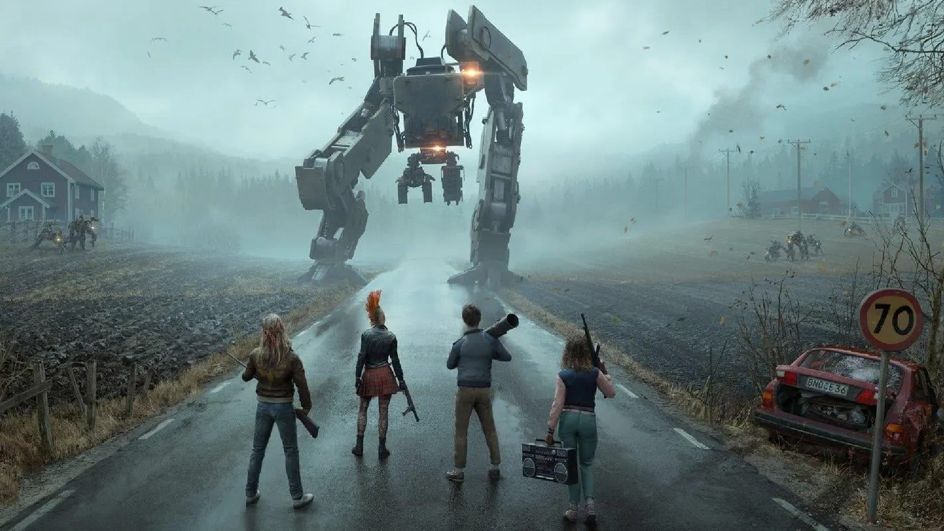 PS Plus 2023年1月無料ゲーム：4人のプレイヤーがロボットを見ているのが見える