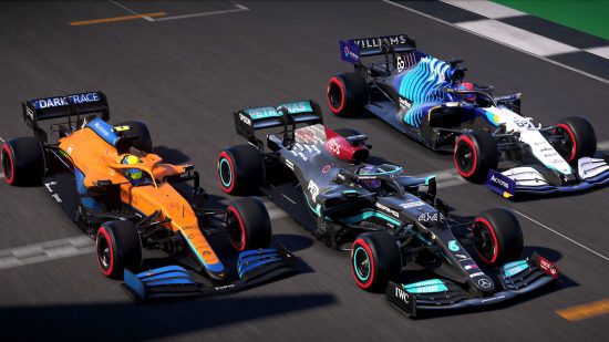 最高の PS5 マルチプレイヤー ゲーム: F1 2022 のグリッドに並ぶ 3 台の F1 カー