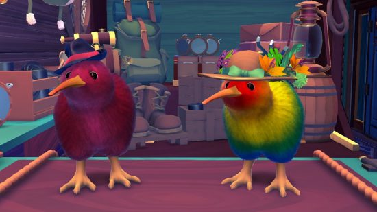 最高の PS5 協力ゲーム: 2 つのキーウィ、1 つは帽子をかぶったピンク色、もう 1 つは帽子をかぶったマルチカラー