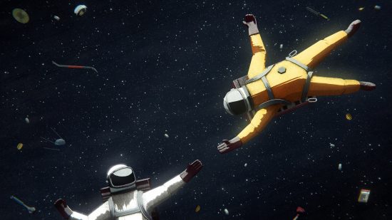 最高の PS5 協力ゲーム: 天体の 2 人の宇宙飛行士が手をつかもうとする