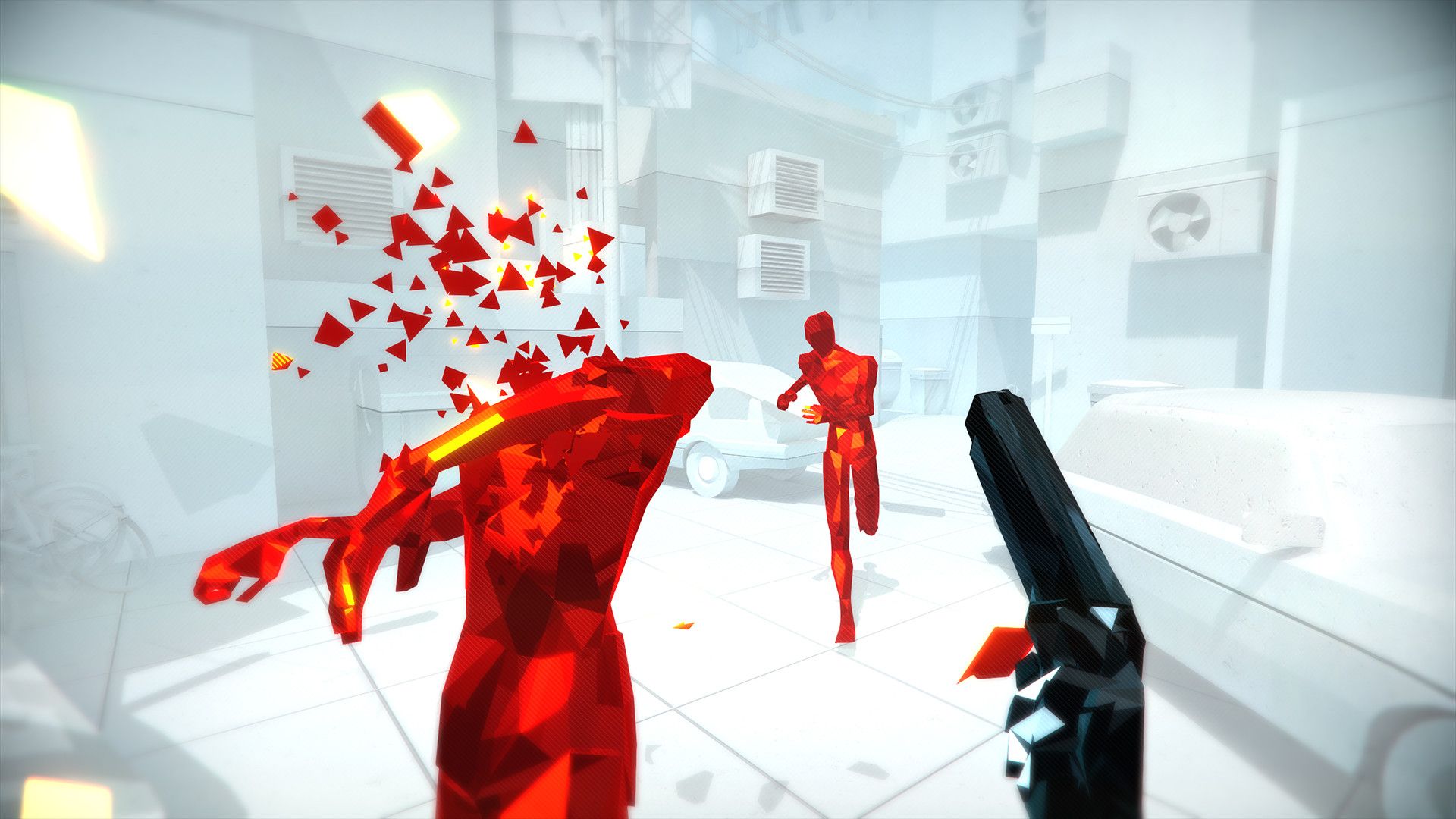 最高の Xbox FPS ゲーム: Superhot で 1 人の兵士が 2 人の赤い敵を撃つ