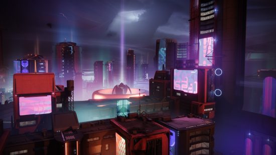 Destiny 2 Lightfall のレビュー: Destiny 2 のネオンに照らされた未来都市ネオムナの空撮