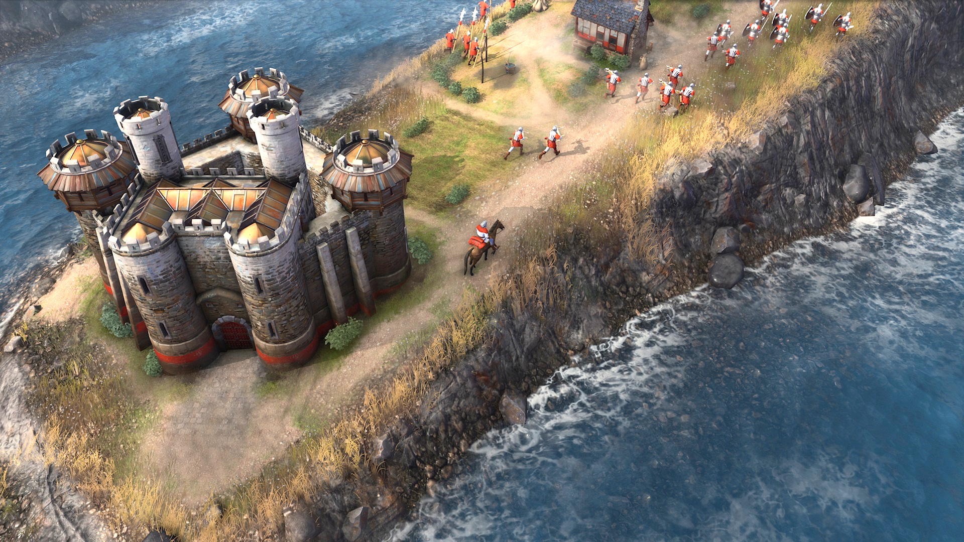 ベスト ストラテジー ゲーム: Age of Empires 4 で数人の騎兵隊が城から離れていく