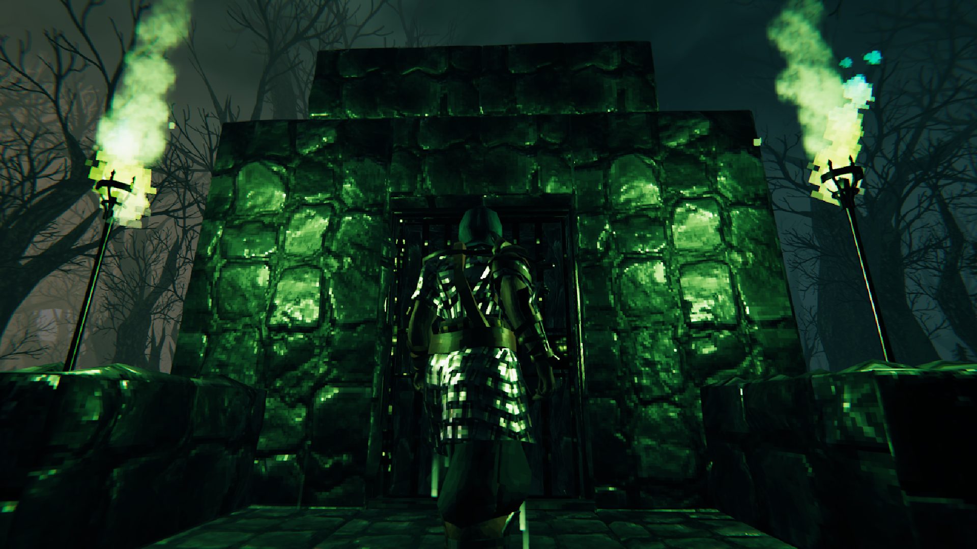 Valheim Iron: プレイヤーが建造物の前に立っています。