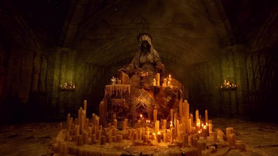 Lords of the Fallen のプレビュー: 薄暗いワックス キャンドルに囲まれた像