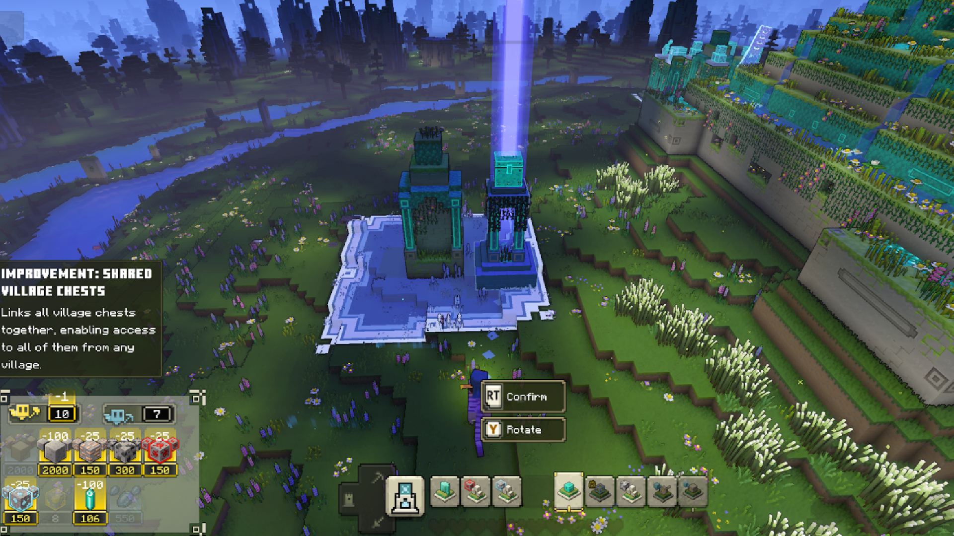Minecraft Legends の最高のアップグレード: プレイヤーがタワーを作っているのが見える