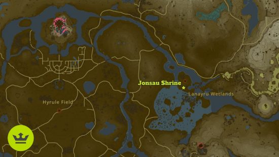 ゼルダの伝説 涙の王国 ヨンソー神殿：ラネール湿原にあるヨンソー神殿の場所を示す地図。