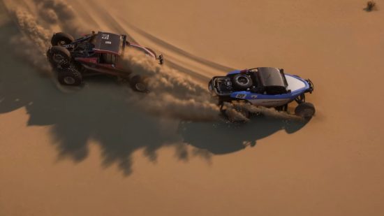 Game Pass Ultimate レビュー: 画像は、砂の上を車が走行している Forza Horizo​​n 5 のスクリーンショットを示しています。