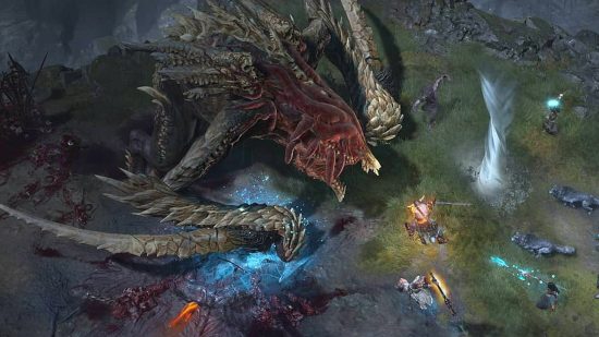 Diablo 4 Ashava the Pestilent ワールドボス: 複数のプレイヤーが Ashava を攻撃しています。