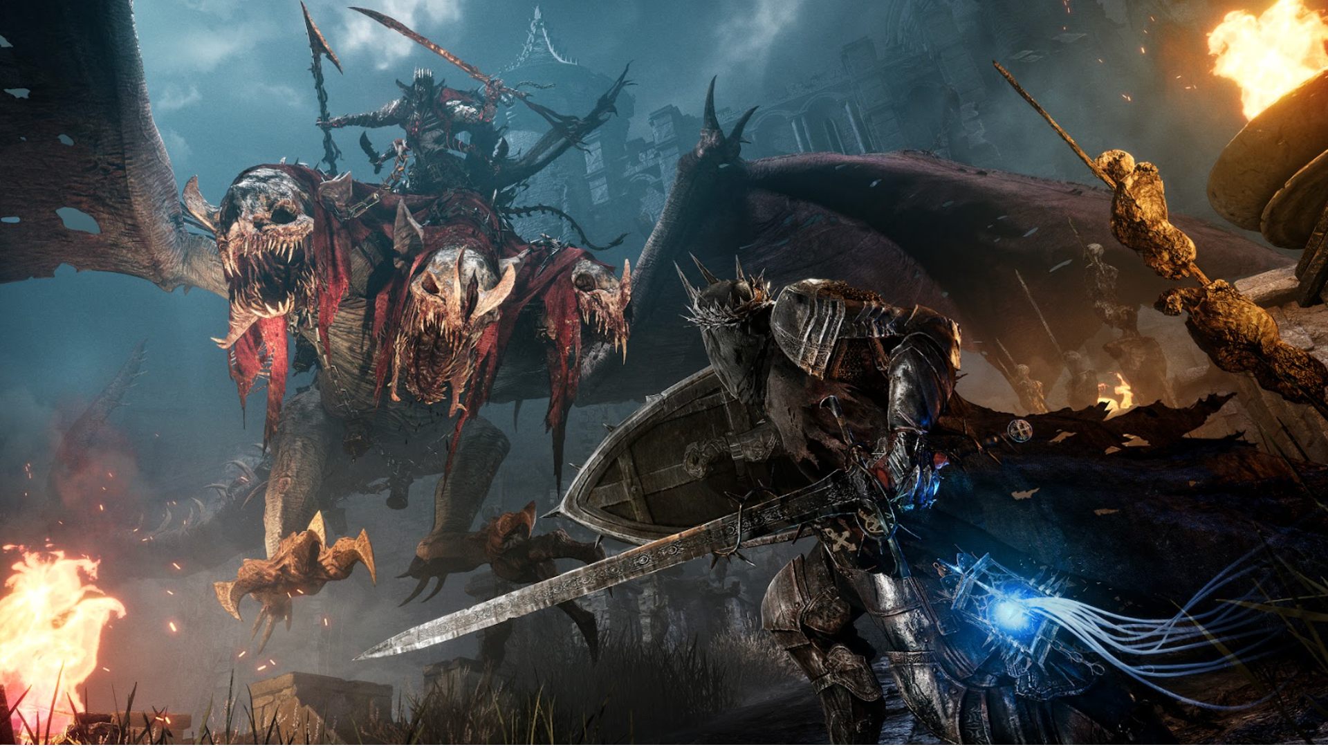 Lords of the Fallen ゲームプレイ プレビュー Umbral Axiom: プレイヤーが大きなボスと戦っているのが見られます