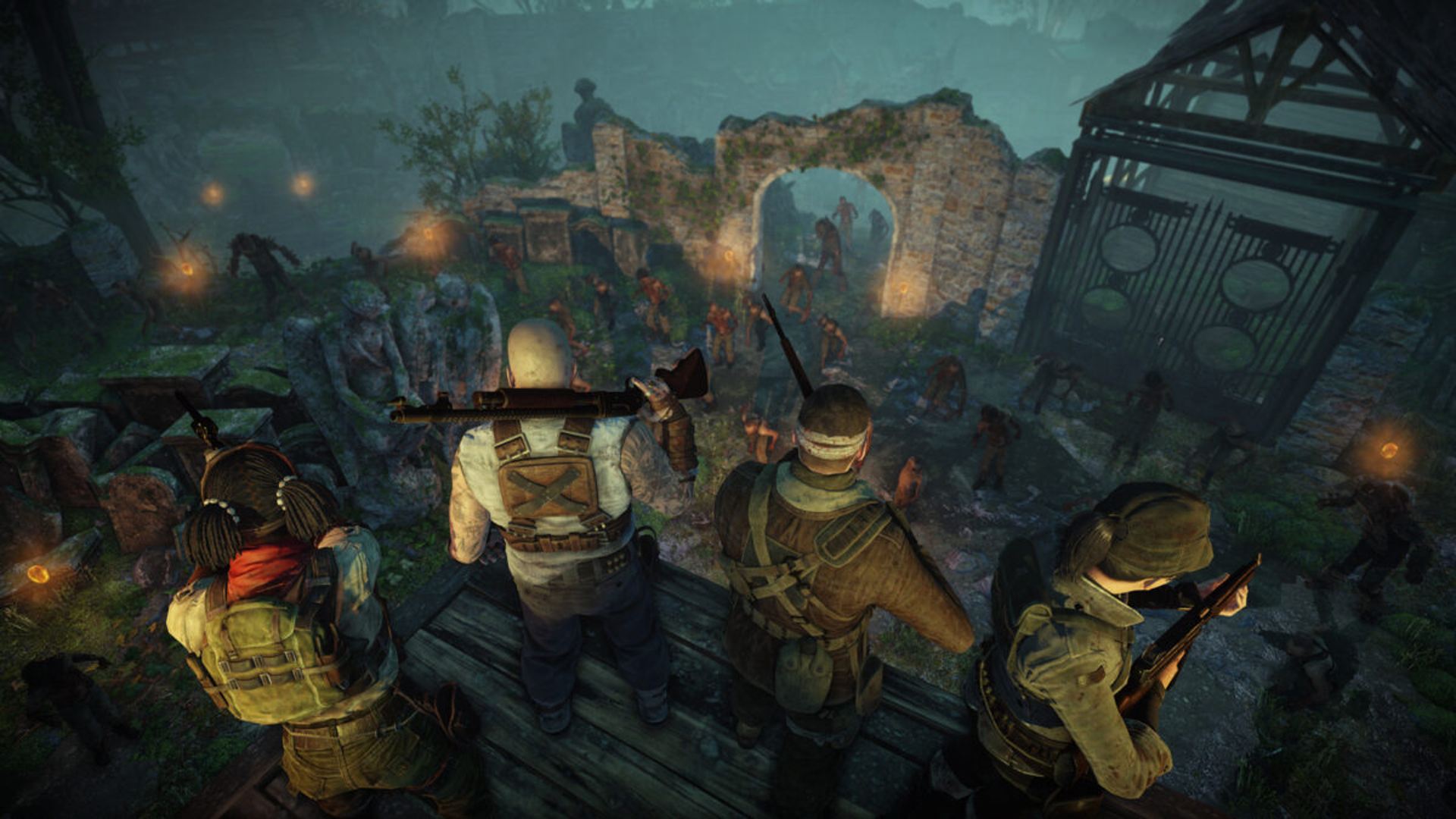 PS5 ゾンビ ゲーム: 4 人のプレイヤーがゾンビの上に立っているのが見られます