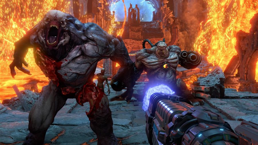 ベスト PS4 ゲーム: Doom Eternal で 2 匹のクリーチャーがプレイヤーに向かって走ってくる