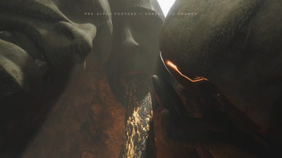 Destiny 2 ザ・ファイナル・シェイプ: ペイル・ハートの隙間を覗く巨大な彫刻の頭。