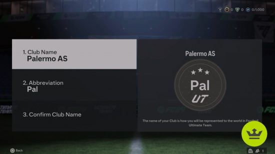 FC 24 クラブ名の変更: FUT オプション ページのクラブ名の変更設定。