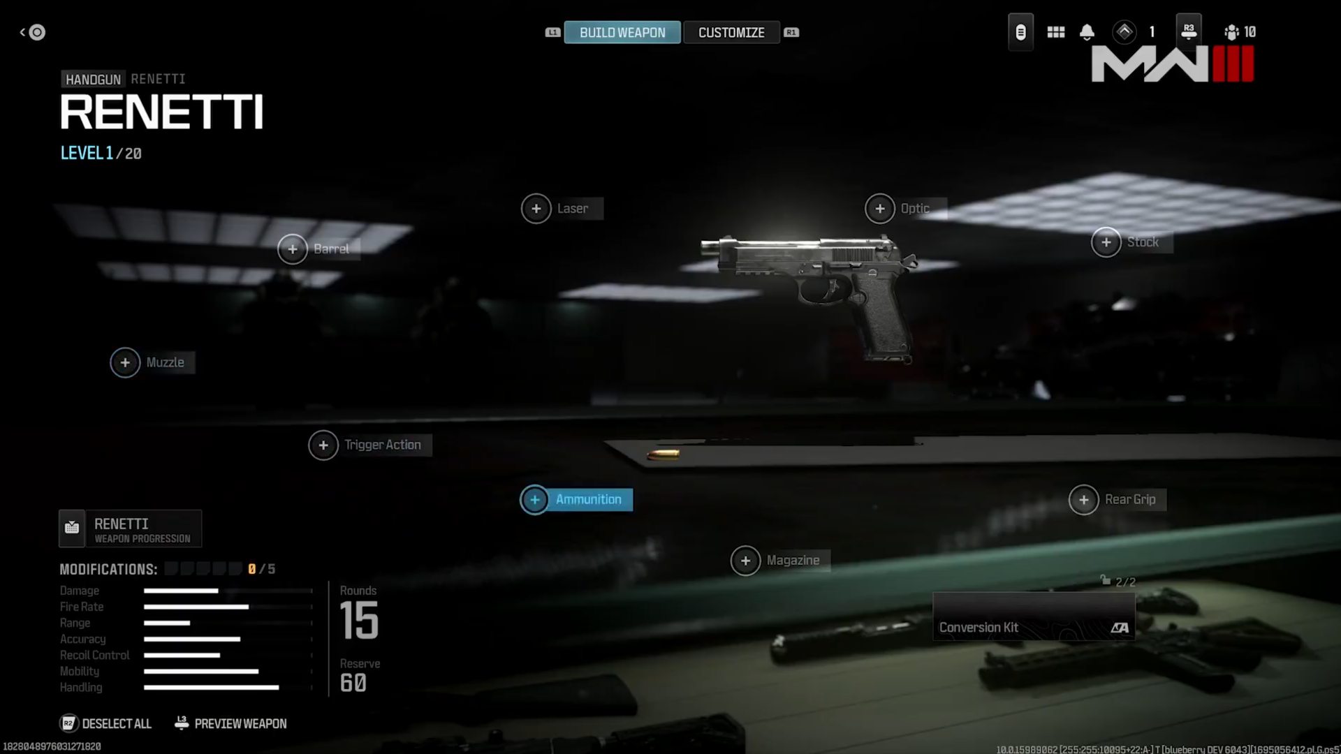 Call of Duty MW3 Gunsmith: Gunsmith 画面に Renetti が表示されます