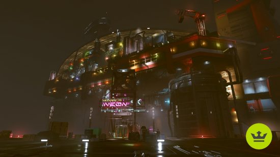 ベスト Xbox ゲーム: Starfield のサイバーパンク スタイルの都市。