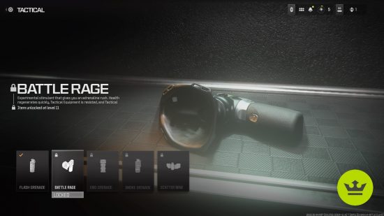 MW3 メタ: クラス カスタマイズ メニューの Battle Rage アイテム。