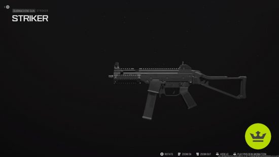 ベスト MW3 ロードアウト: 武器検査画面のストライカー SMG。