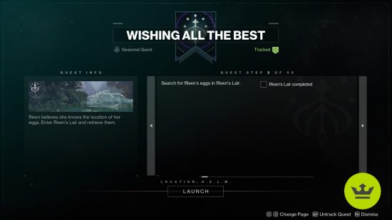 Destiny 2 Wishing All the Best: Wishing All the Best ミッションのクエストページ。
