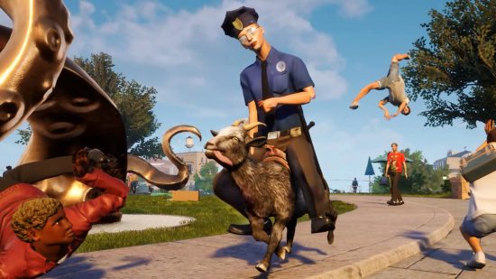 Xbox Game Pass 2023 年 12 月のゲーム: Goat Simulator 3 でヤギの上に乗る警察官